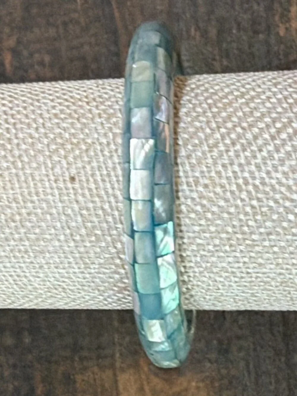 Turquoise Blue Shell Inlay Mosaic Dome Bangle Bracelet Coastal Boho Lightweight